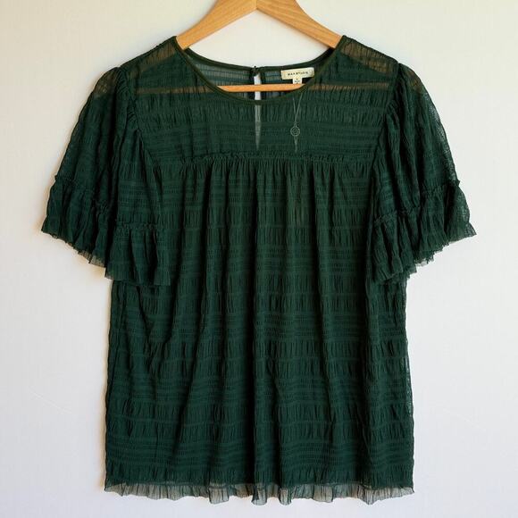 MAX STUDIO Mesh Lace Top In Forrest Green Womens Sz Small Garden Fairy Witchy - Picture 1 of 14